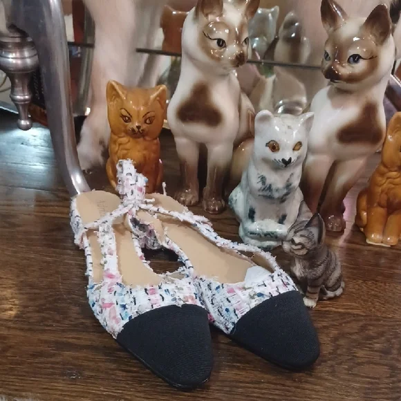 SweetTweed Cap Toe Slingback Flats W/lleather Soles sz.9 - Picture 1 of 7